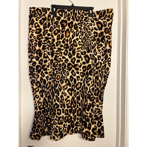 Ultra Teeze Womens Leopard Print Flared Midi Skirt 2X Polyester Stretch Waist - Picture 1 of 7